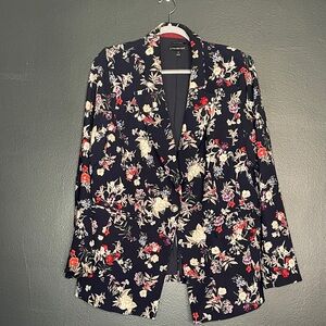 Navy blue and red floral print blazer jacket from Lane Bryant